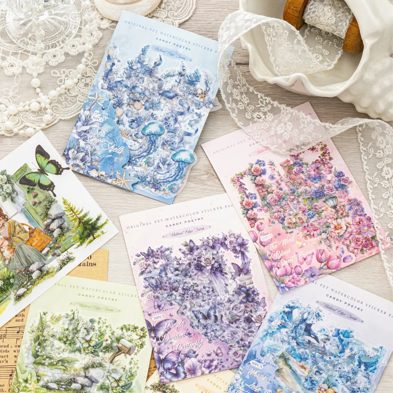 Card Lover 30 Pcs [Natural Edge Series] Vintage Hand Account Border Decoration PET Sticker Paper Scrapbooking Material Kit