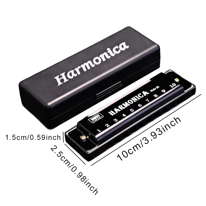 1PC Elegant Retro 10-Hole Metal Harmonica Black Golden Silvery Portable Pocket Musical Instrument for Beginners Party Favors ZYF