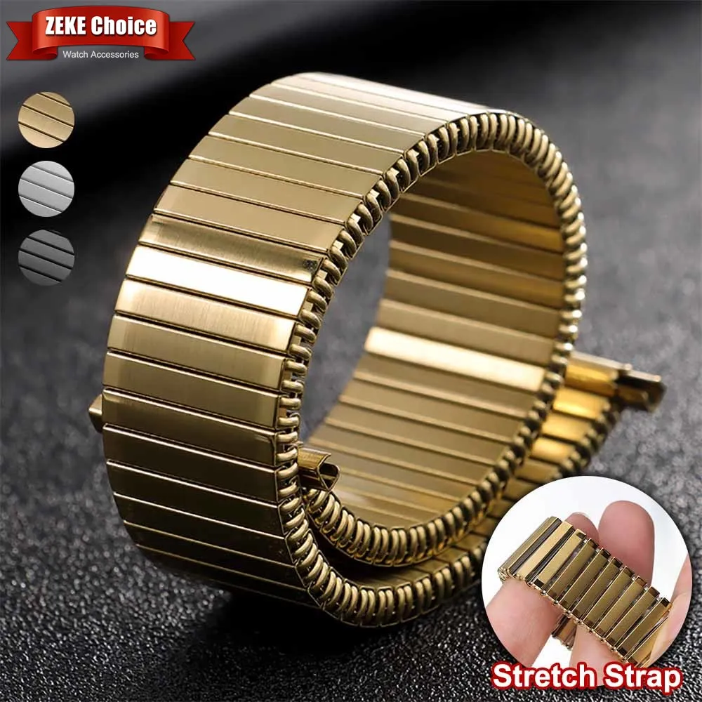 16mm-22mm Edelstahl Elastisches Dehnbares Armband Universelles Ersatz-Uhrenarmband Zubehör Armband Gold Metall Erweiterungsbare Kette