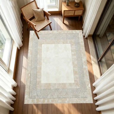 Simple Retro Border Carpet with Vintage Texture, Suitable for Living Room and Bedroom Interior Decoration