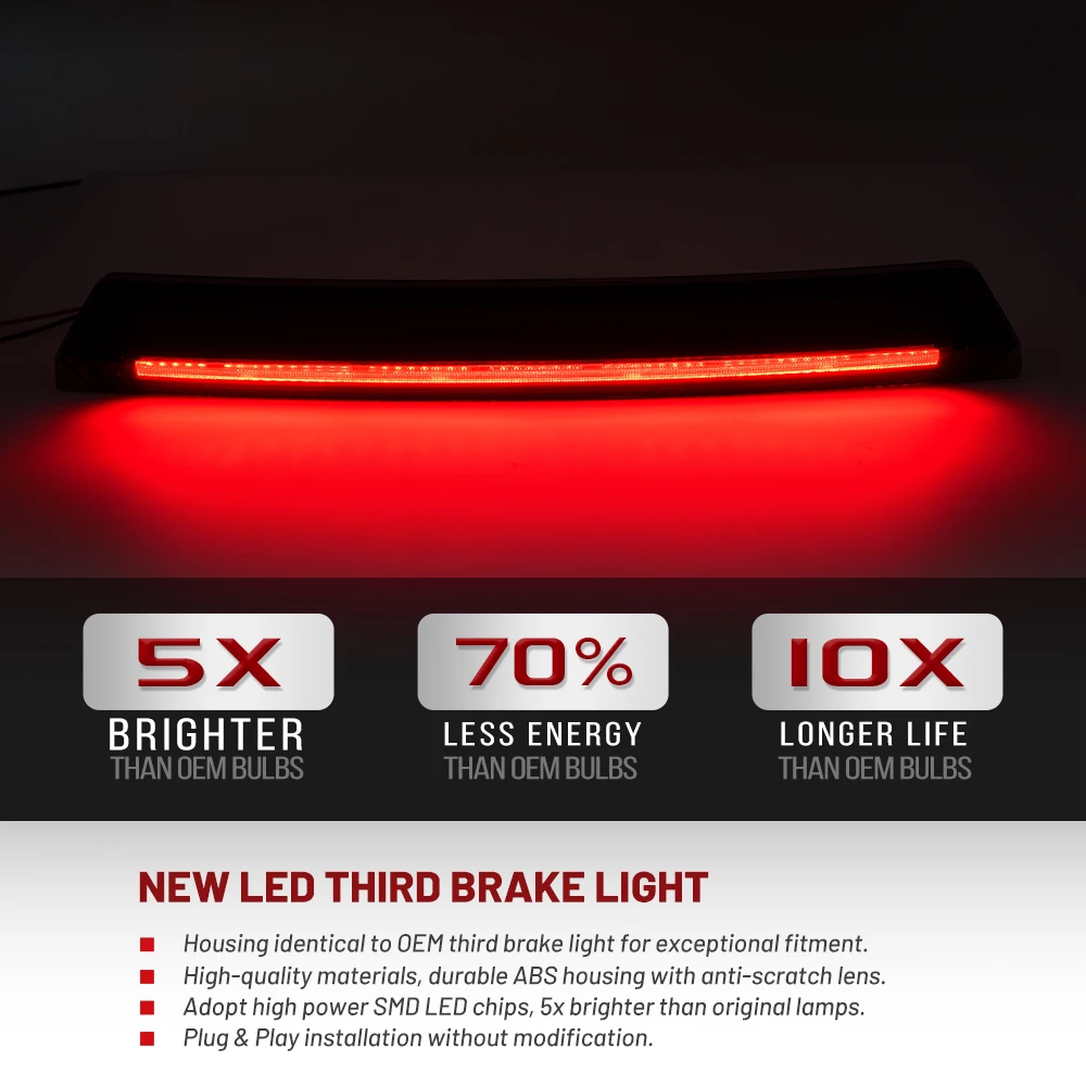 Smoked LED Third 3rd Brake Light For Ford Mustang Gen4 Facelift 1999-2004 Except Cobra Models Car Tailgate Red Strip Stop Lamp