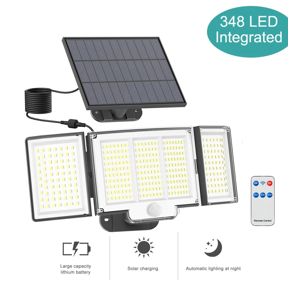 348LED Solar Lamp Outdoor IP65 Waterproof 115/172LED With Motion Sensor 3 Working Modes For Patio Garage Security Wall Lighting