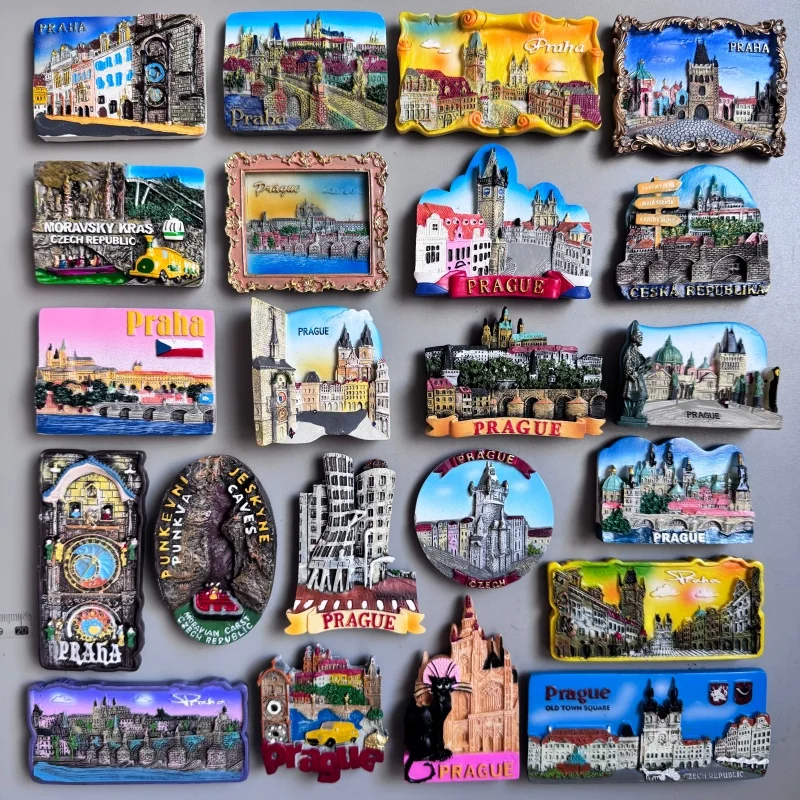 CZECH Republic Tourist Souvenir Fridge Magnets Astronomical Clock Old Town Prague Square Praha Vltava Charles Bridge Home Decor