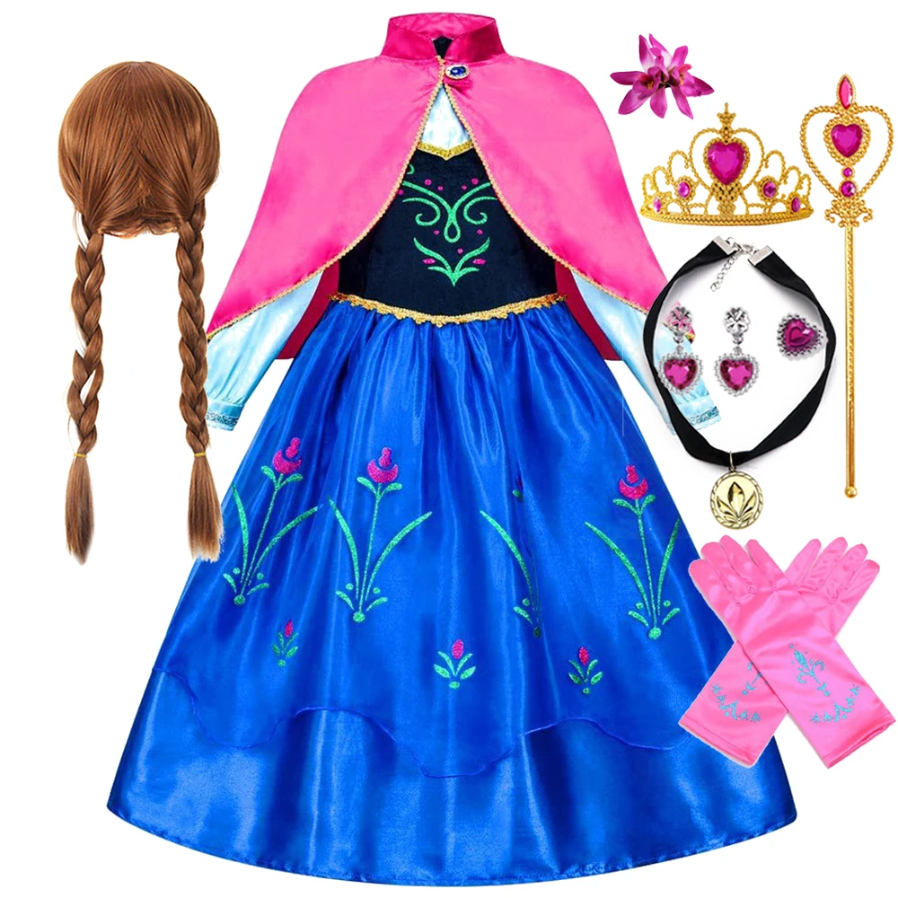 

Anna Dress with Cape Little Girls Princess Cosplay Halloween Apparel Kid Fancy Party Gown