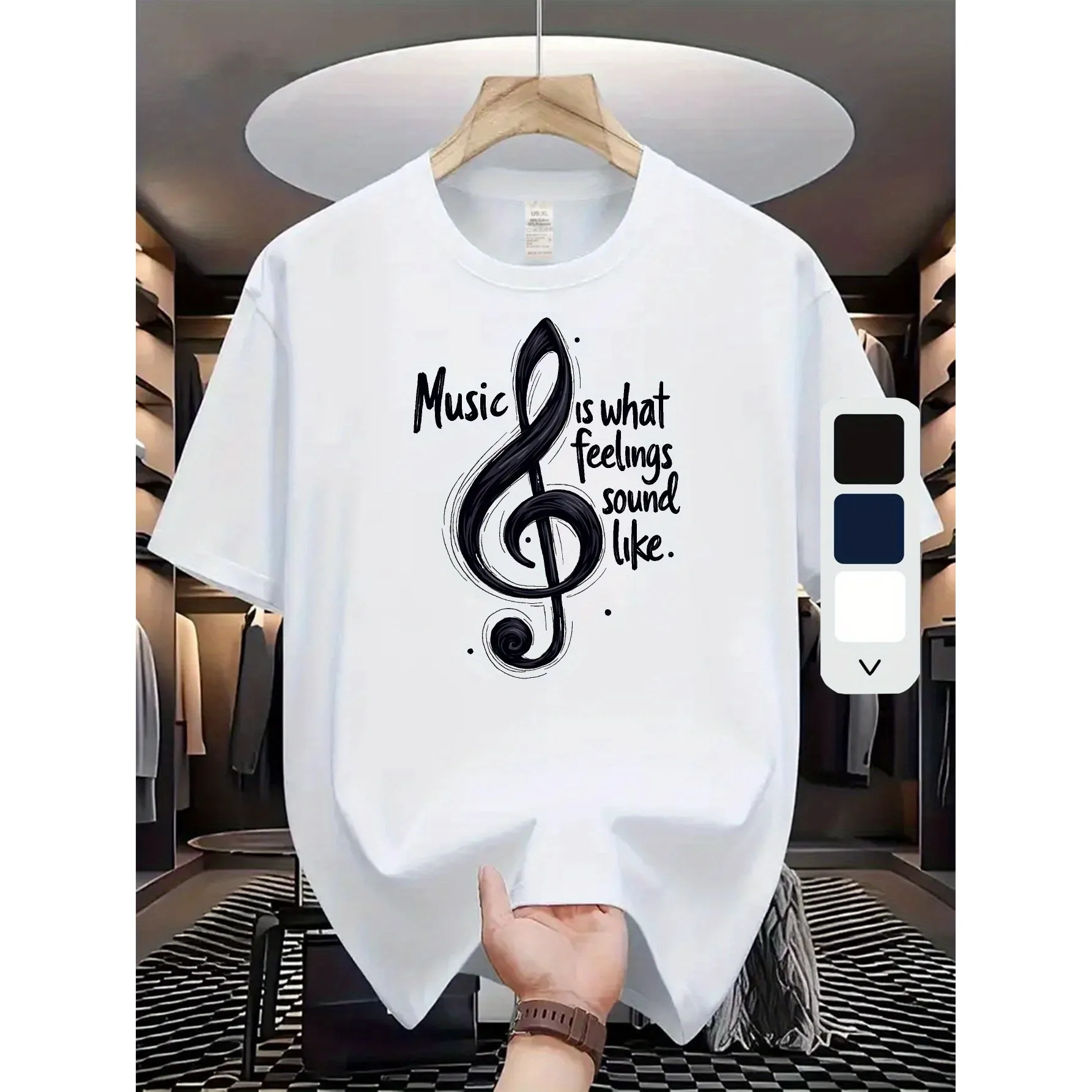 Music Treble Clef Graphic Tee for Men, Casual Cotton T-Shirt, Breathable Summer Top