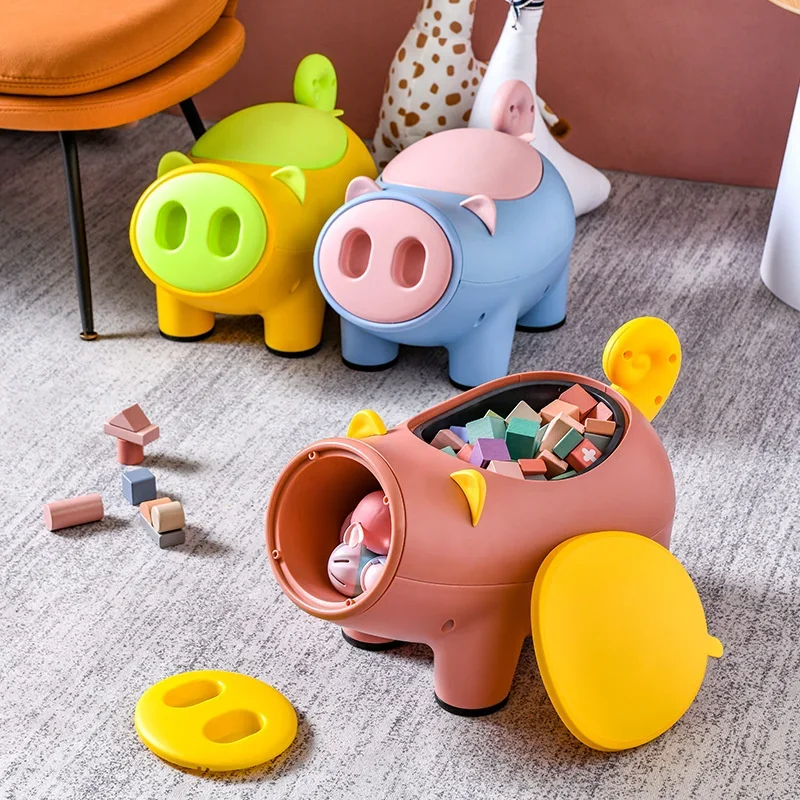 Children's Toy Storage Stool - Early Education Sorting Chair, Multi-Functional Cartoon Pig Design Storage Solution