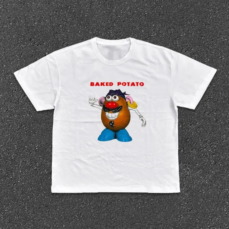 

American Casual Cleanfit Toy Mobilization Printed Short Sleeved T-shirt for Men and Women Summer Vintage Street Couple Style