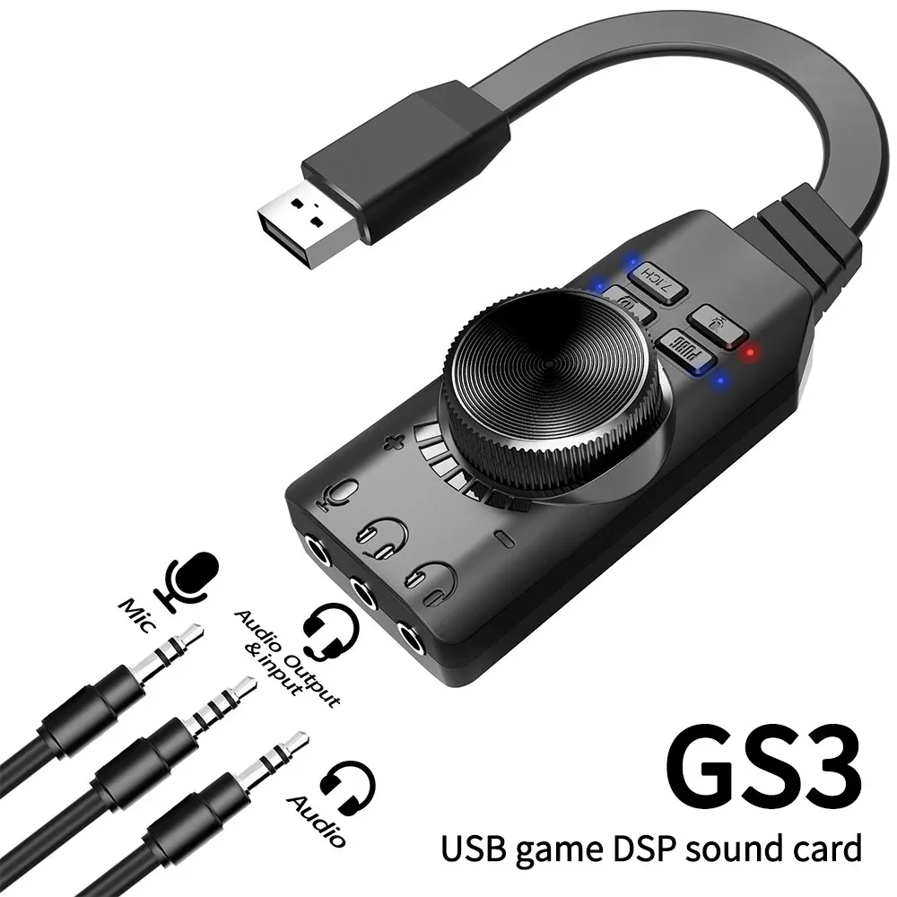 7.1Channel External USB Computer Game Sound Card for PUBG Gaming External Audio Card 3.5mm USB Adapter Plug and Play PC Laptop