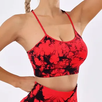 타이 염색 심리스 서스펜더 조끼, 여성용 요가 조끼, 체육관 스포츠 상의, 달리기 조끼, 브래지어 패드 없음