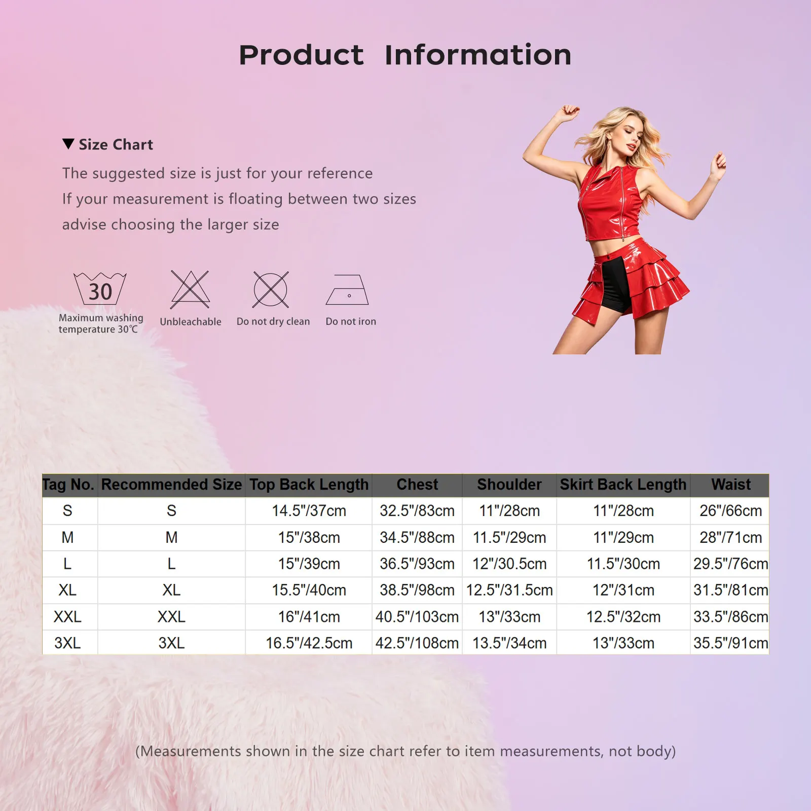 Women’s Wet Look PU Leather Clubwear Glossy Sleeveless Zippers Crop Top And Open Front Tiered Ruffled Mini Skirt Rave Nightclub view 6