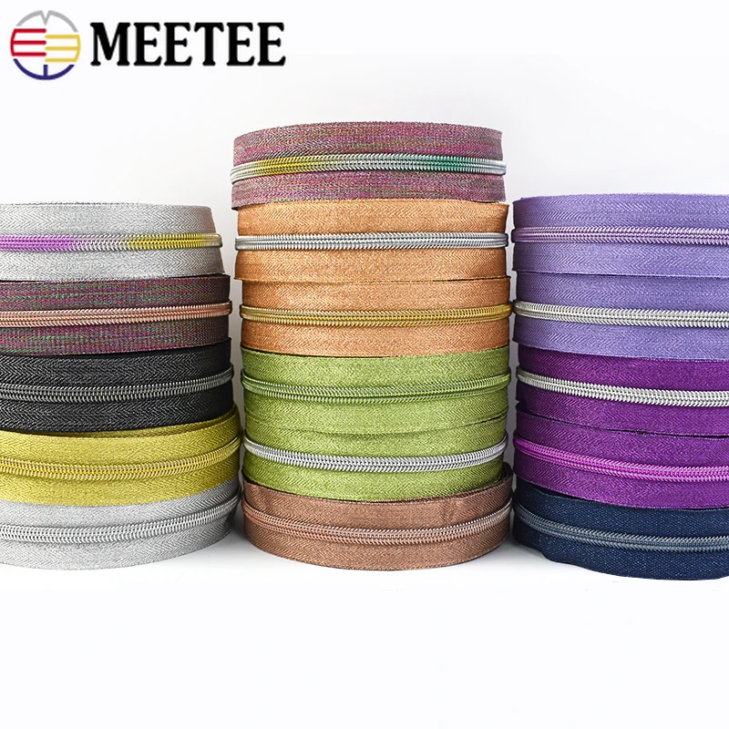 1/2/3/5M 5# Meetee Nylon Zipper Tapes Continuous Zip Coil Coat Jacket Zippers Closure Zips Roll Repair Kit Sewing Craft Supplies