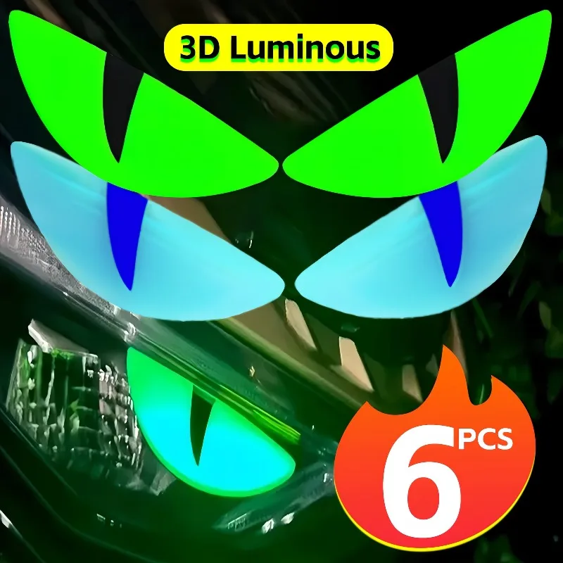 

6-2PCS 3D Luminous Motorcycle Night Light Devil Eye Stickers High Visibility Helmet Safety Warning Decorative Reflective Sticker