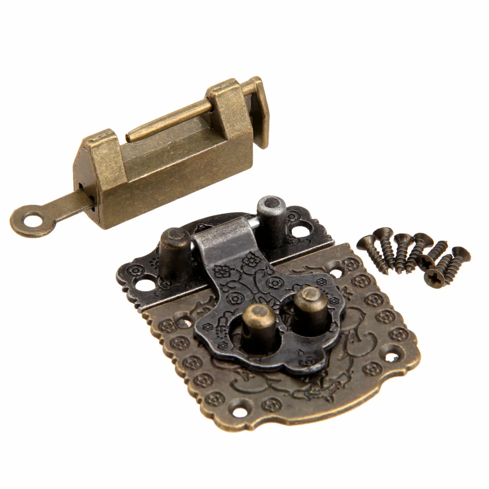 2pcs/kit Cabinet Hinges + Lock Latch Hasp Antique Bronze Vintage Wooden Box Case Cupboard Toggle Furniture Hardware Fittings