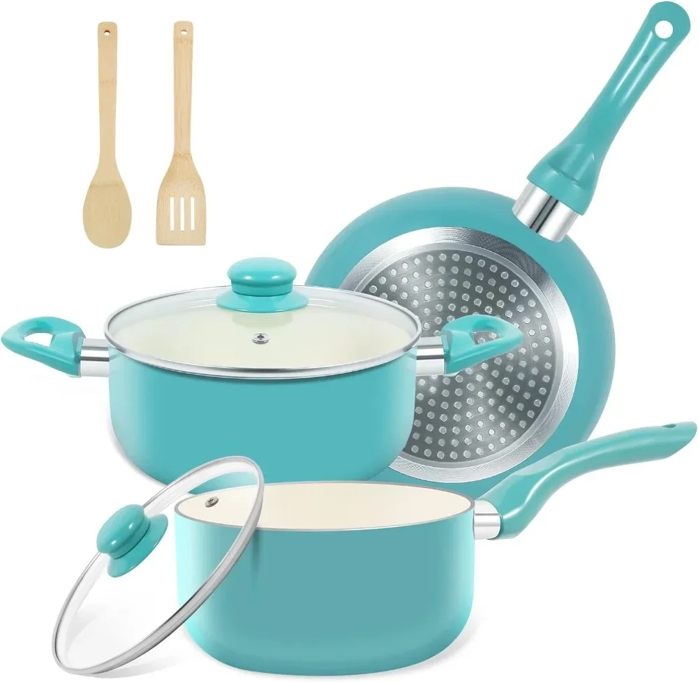 

Pots and Pans Set Ultra Nonstick, Pre-assembled 7 Piece Ceramic Cookware Sets, Non Toxic Pots and Pans, Stay Cool Handle