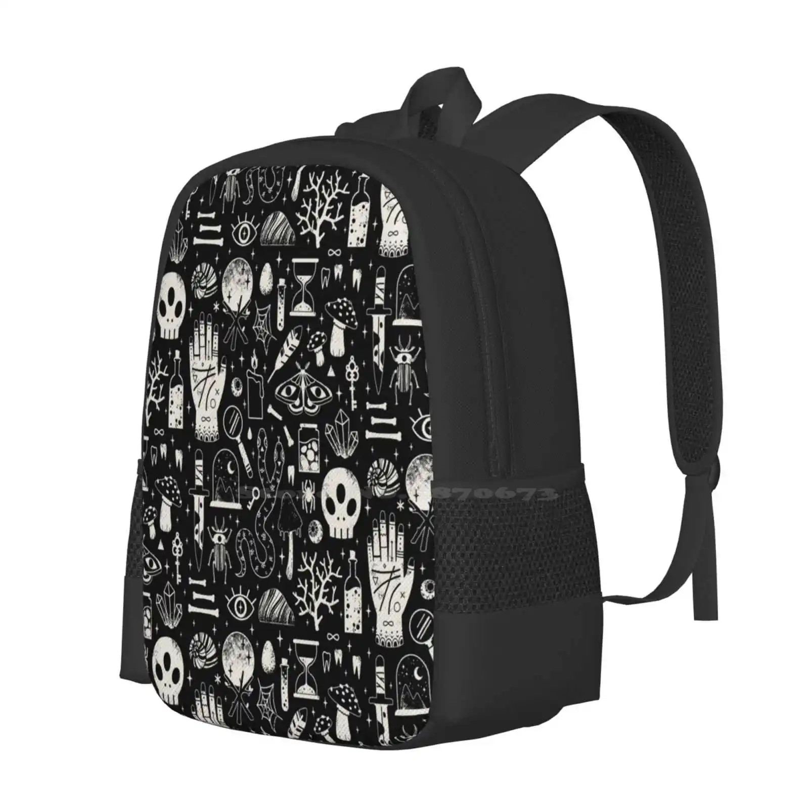 Curiosities : Bone Black Backpack For Student School Laptop Travel Bag Cabinet Of Curiosities Wunderkammer Witchy Spooky