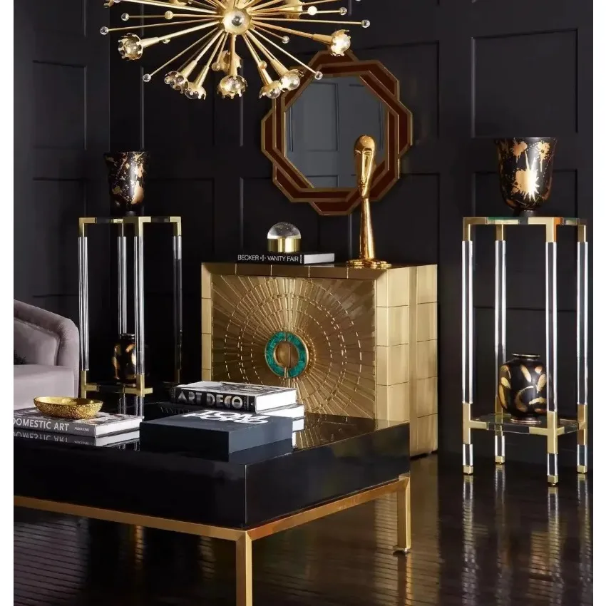 Cabinet Luxury Gold Metal Solid Wood Sideboard, Jewel Gloss Decor Storage Cabinet