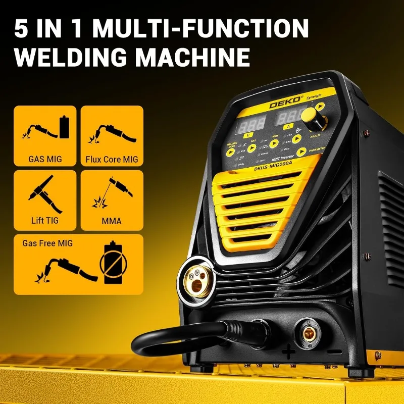 Digital 200A MIG/MMA Welder, SYNERGIC DC Inverter Welding Machine,110V/220V Fully Digitally Control with Wire Brush