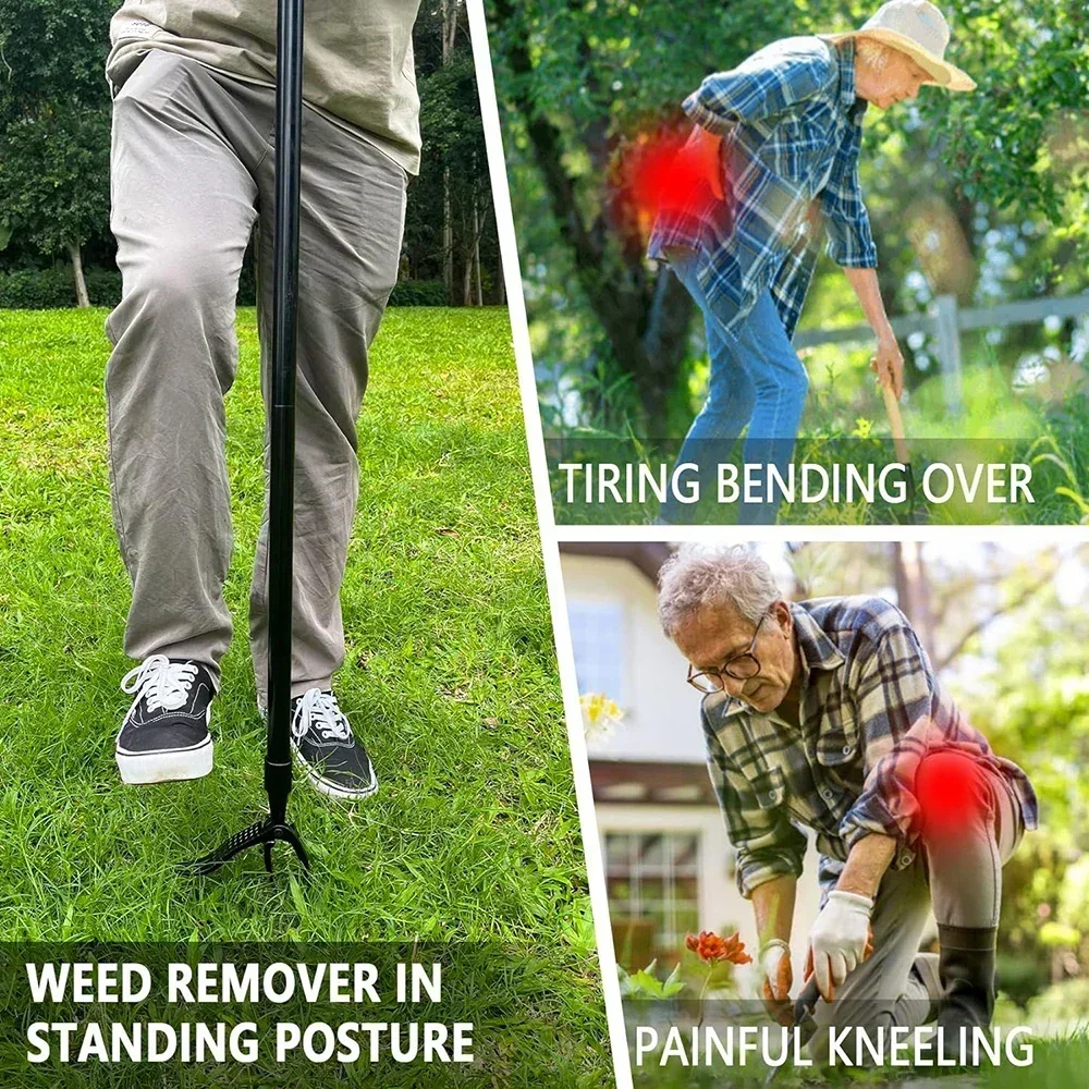 Stand Up Weed Puller Tool, 4 Claw Steel Head Weeding Head, Easily Remove Weeds Without Bending, Root Remover Tool for Lawn Yard