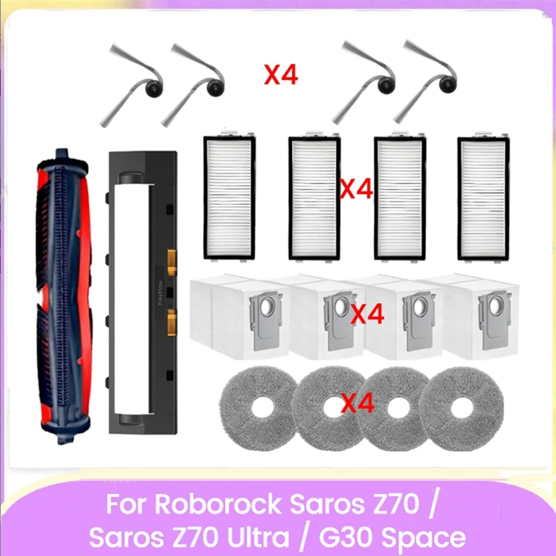 18PCS Replacement Parts for Saros Z70 /G30 Space Vacuum Attachments Roller Side Brush Dust Bag Filters Mop Pads-A69M