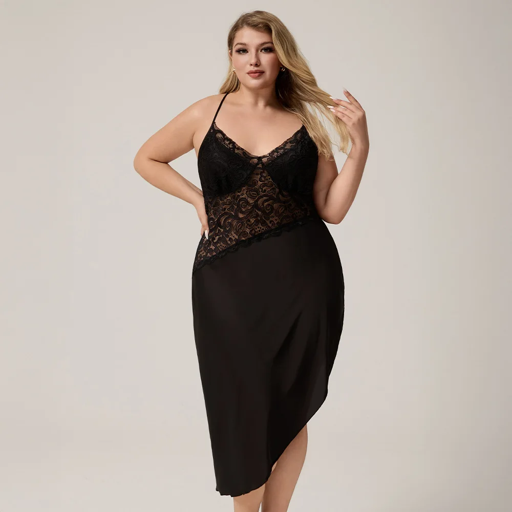 

Big Size 3XL 4XL 5XL Home Dressing Gown Women Satin Sleepwear 2025 Summer New Sleepshirt Chemise Nightgown Long Lingerie