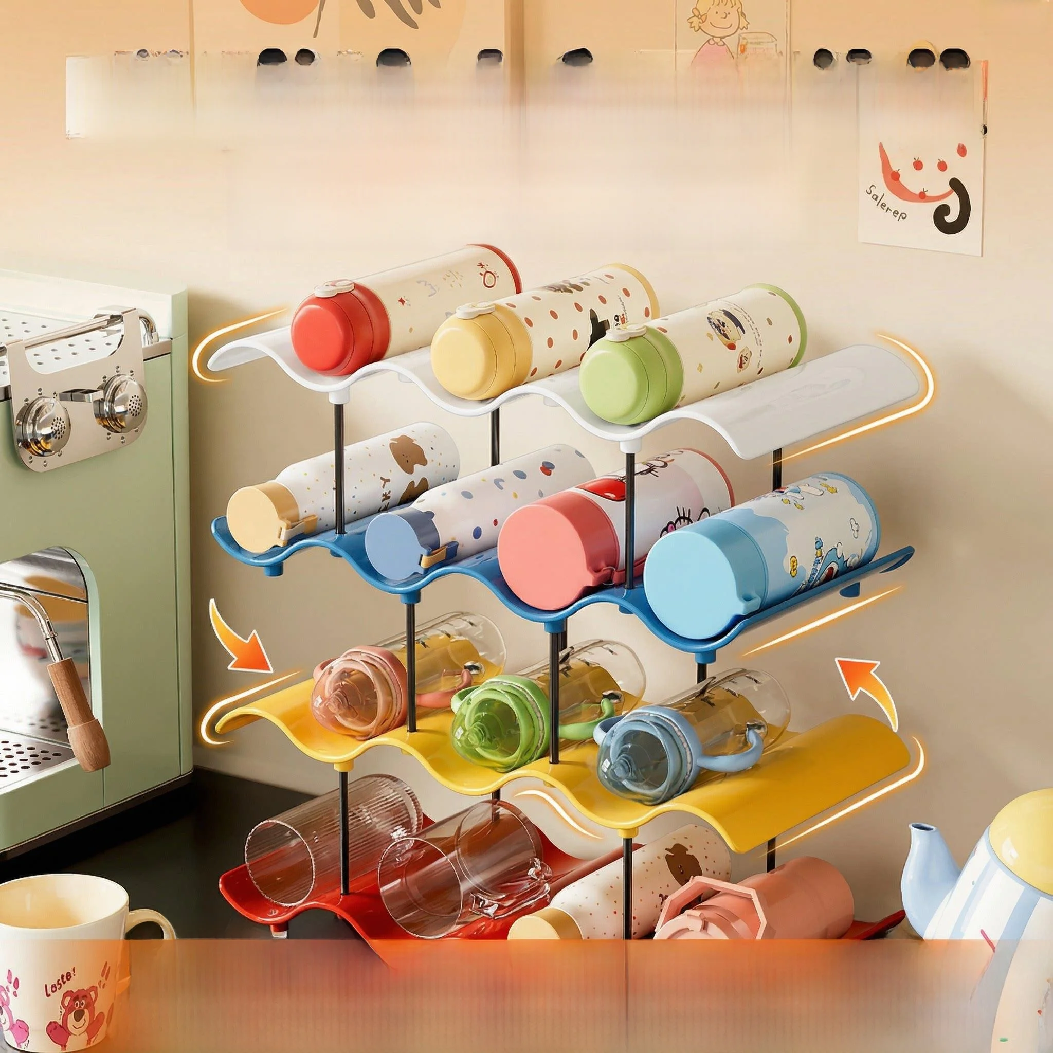 

Multi-Layer Cup Storage Rack Large Capacity Water Cup Holder Home Use High Aesthetic Value Insulated Cup Organizer Plastic Ma...