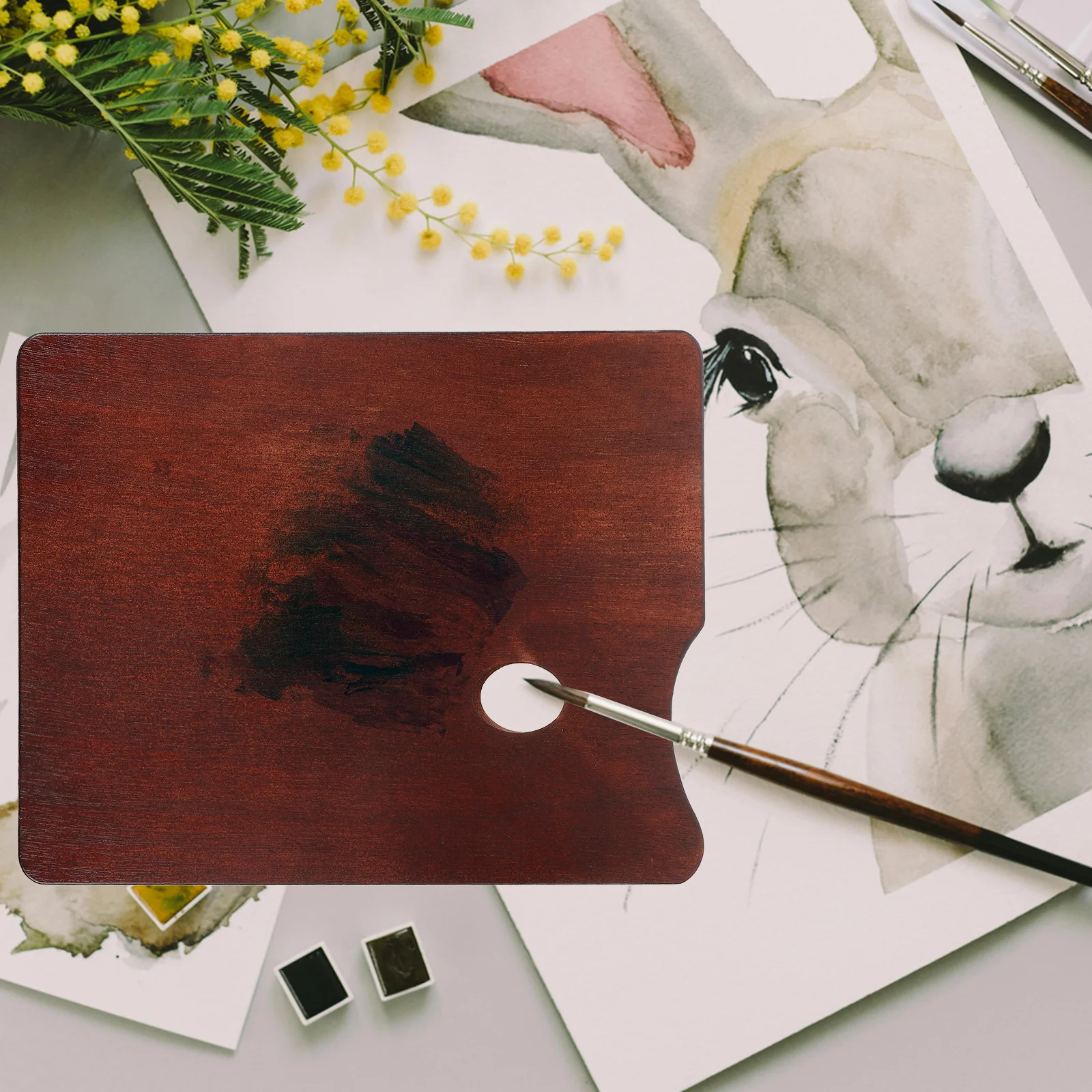 

Large Watercolor Wood Paint Mixing For Acrylic Oil Painting Durable Wooden Pallet Texture Palette Color Display Plate Gouache