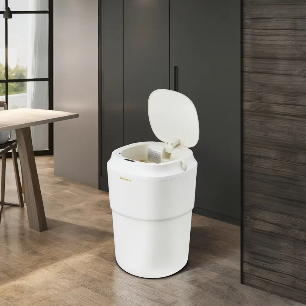Papelera con sensor de plástico, cubo de basura automático con movimiento para baño, cubo de basura inteligente para baño de 12 litros