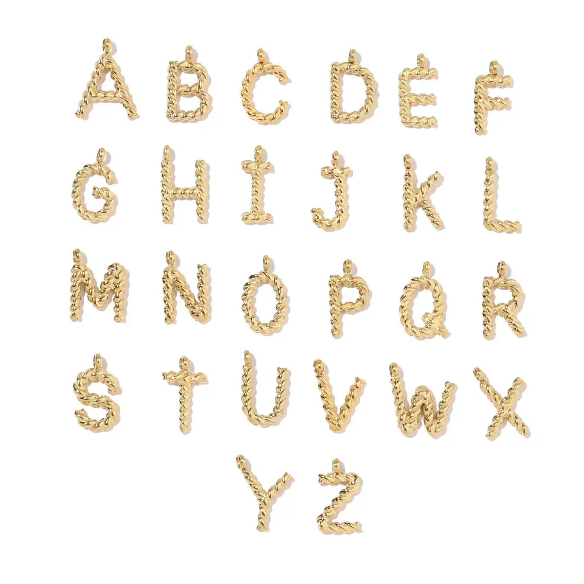 26pcs/Lot Stainless Steel Gold Color Screw Thread Alphabet Charm A-Z Capital Whole 26 Letters Pendant for DIY Jewelry Making