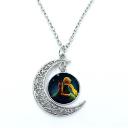 New The Little Prince Moon Necklace Printed Photo Pendant Glass Dome Cabochon Necklaces 20mm Round Jewelry Gift