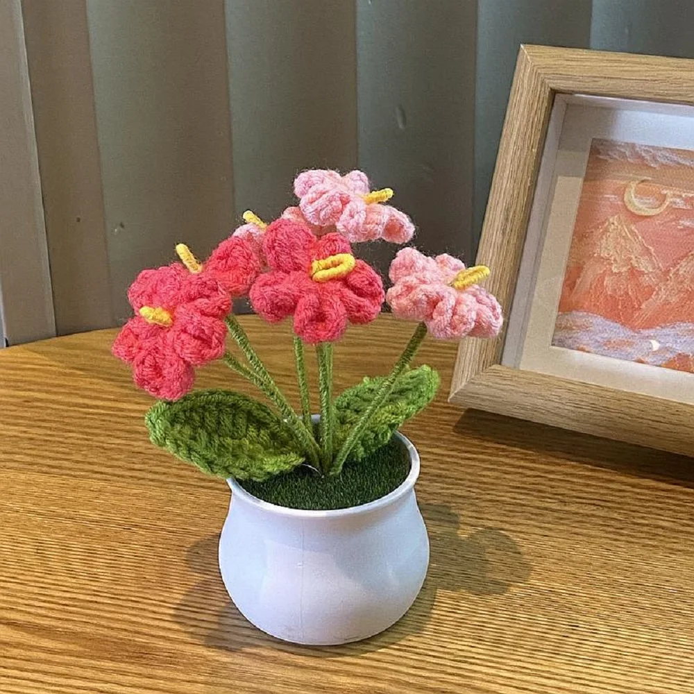 

Handwoven DIY Mini Potted Flower Office Desktop Ornamental Potted Plants Woolen Thread Finished Product Home Living Room Decorat