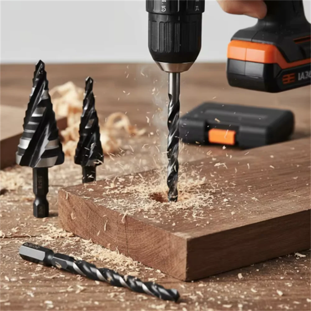 HSS Spiral Step Drill Bit Set Imperial Sizes Hex Shank Hole Cutter with Storage Box for DIY And Professional Use 5