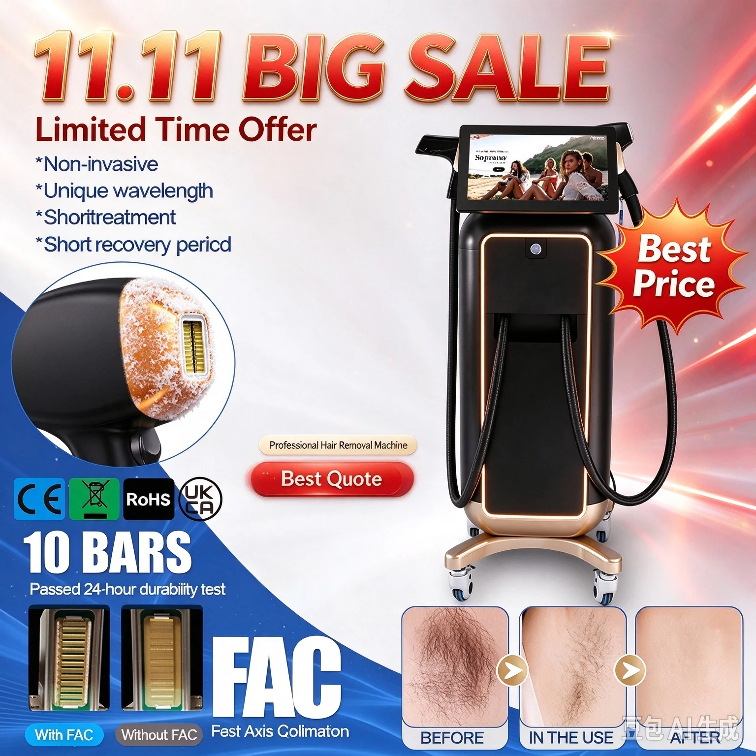 2-in-1 Professional Laser Hair Removal Machine 808nm/755nm/940nm/1064nm Combines Hair Removal and Pigment/tattoo Removal