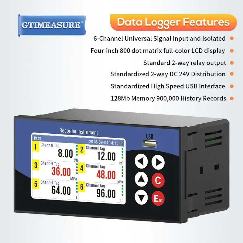 2025 1-6 Kanäle Druck Temperatur Luftfeuchtigkeit Datenlogger Bar Graph Curve LCD Digitalanzeige