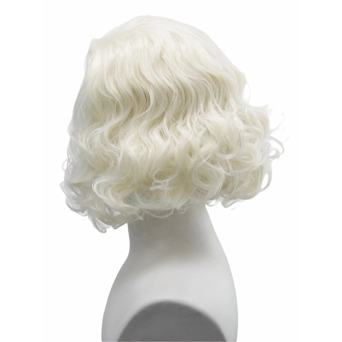 Platinblonde kurze lockige Bob-Perücke aus Synthetik mit Seitenpartie für Damen, Retro 50er Jahre, Halloween-Party, Cosplay-Kostüm, Haarteil – Detail 5
