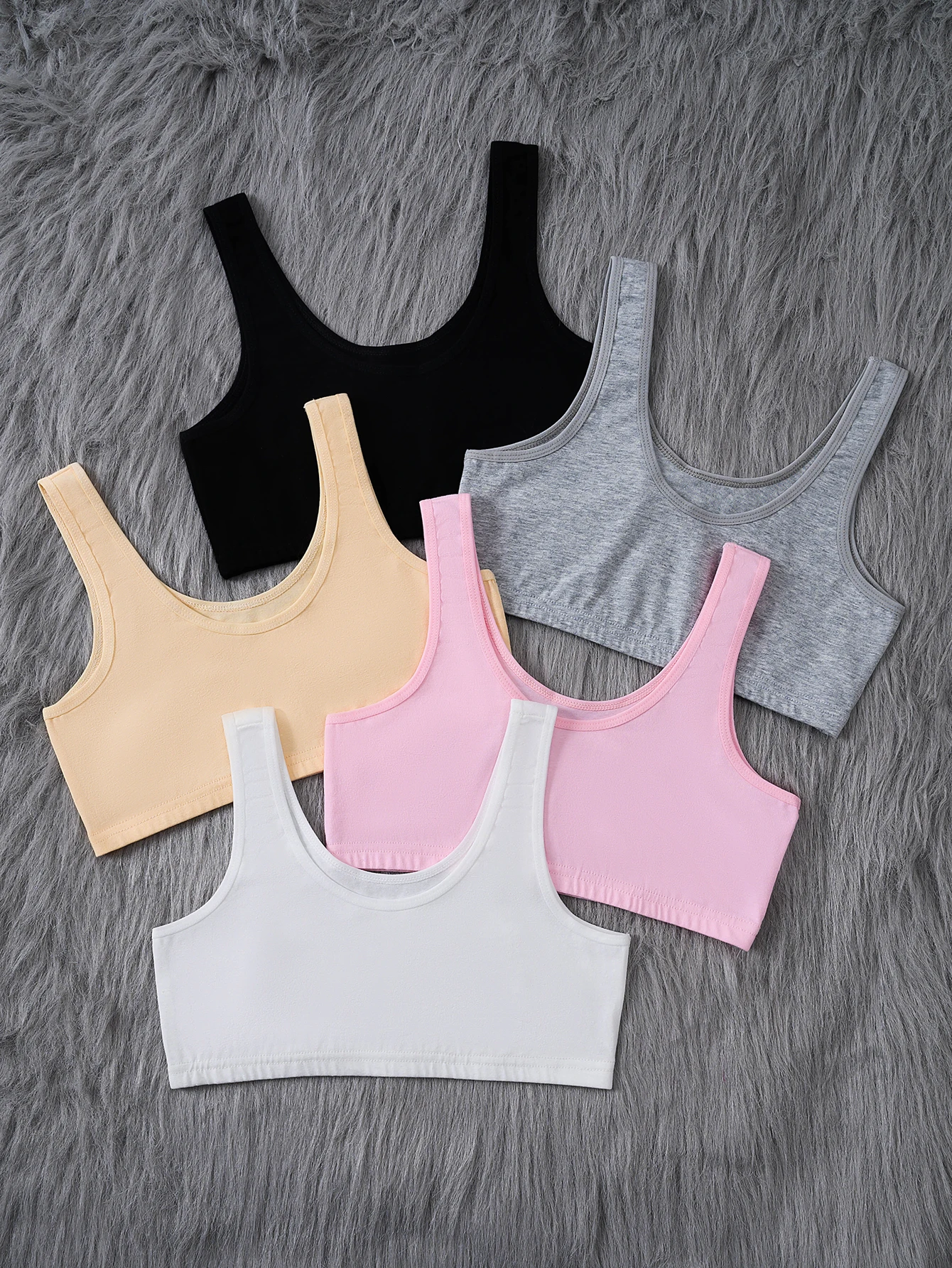 5 Pcs Girls' Bras, Multi-color Elastic Sports Bra Training Bras, No Padding, No Underwire Underwear, Comfortable Student