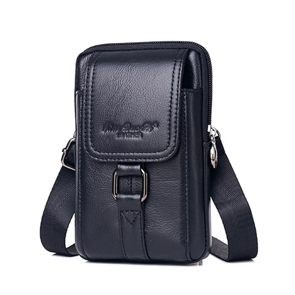 Men Cell/Mobile Phone Case Waist Fanny Pack Bag Genuine Leather Fashion Casual Male Hook Messenger Cross body Hip Belt Bum Bag