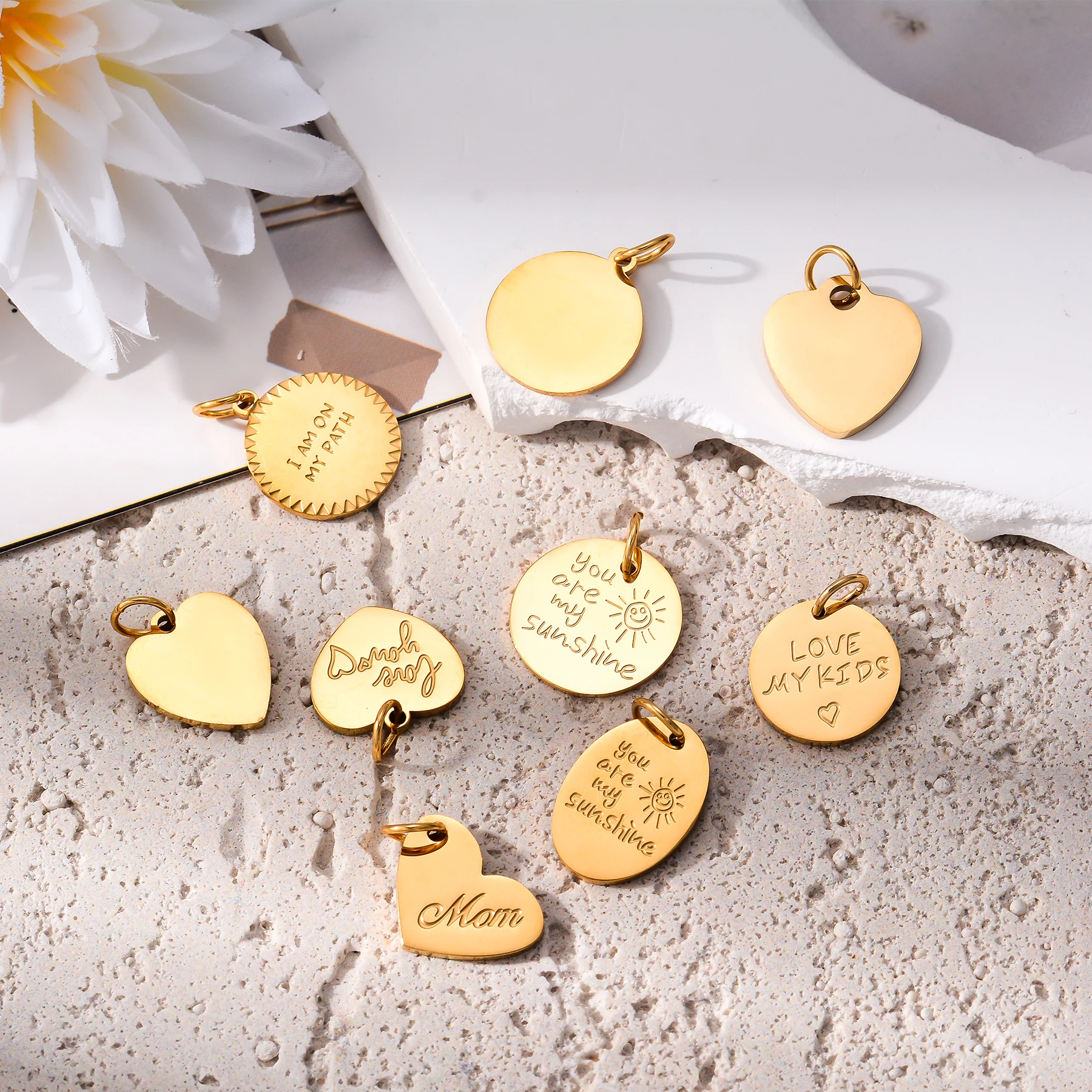 4 Stück/Set Edelstahl Goldfarben Schmuckzubehör Love Mom Herz DIY Ohrring-Anhänger Schlüssel-Halsketten-Anhänger – Detail 8