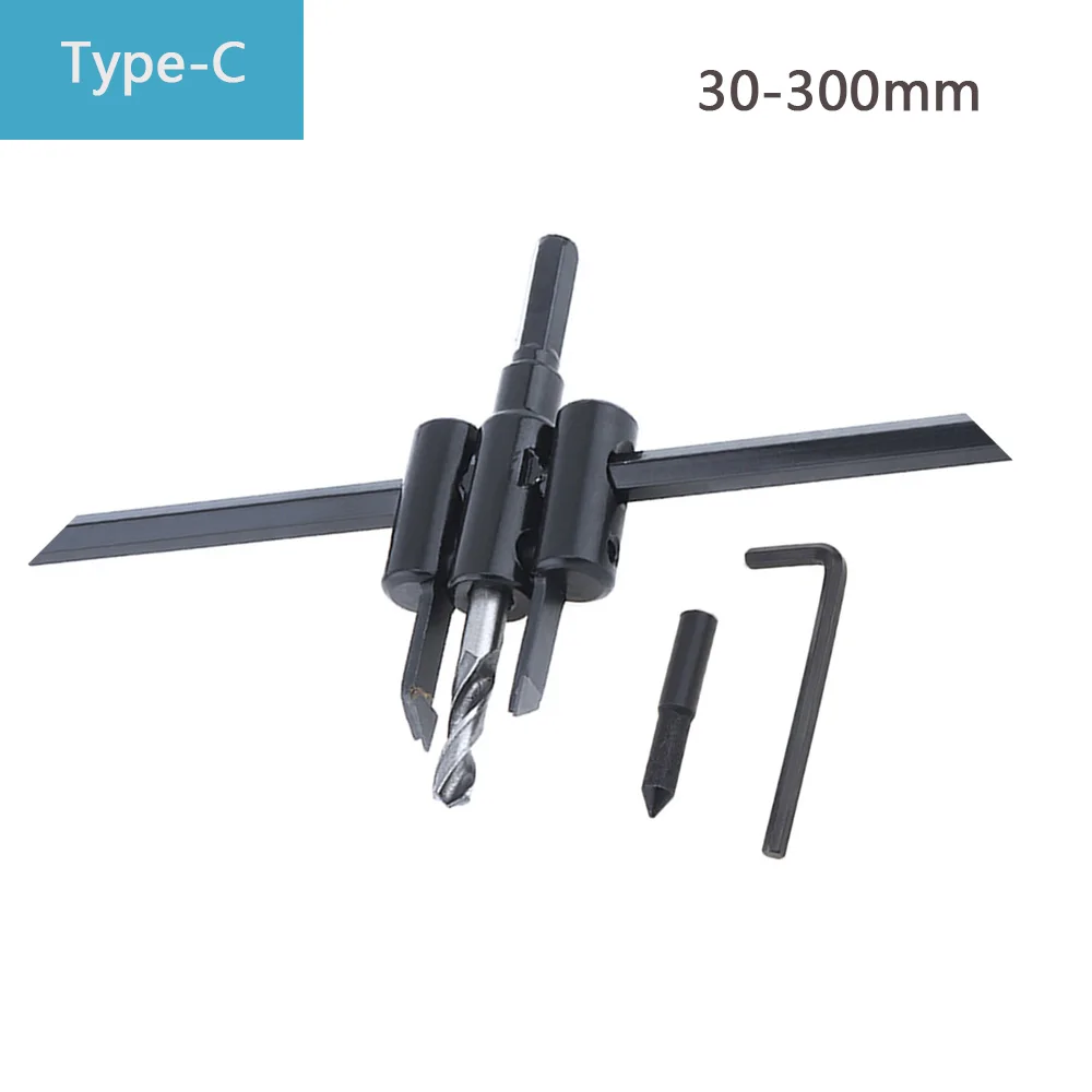 TORO 30mm-120/200/300mm seghe a tazza circolari regolabili punta da trapano in acciaio legato Set di utensili da taglio per fori rotondi per strumenti per la lavorazione del legno