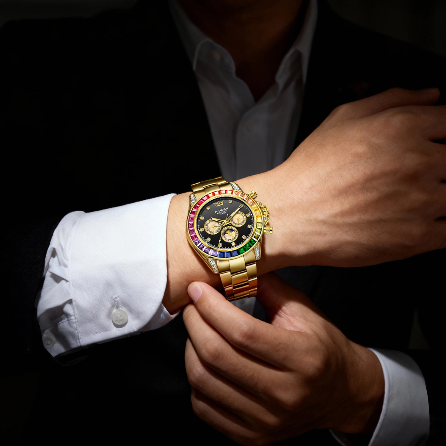 ساعة X-GEAR الفاخرة للرجال ثلاثية الطلب الفرعي 6 أيدي حركة ميكانيكية مضيئة مقاومة للماء نمط الأعمال