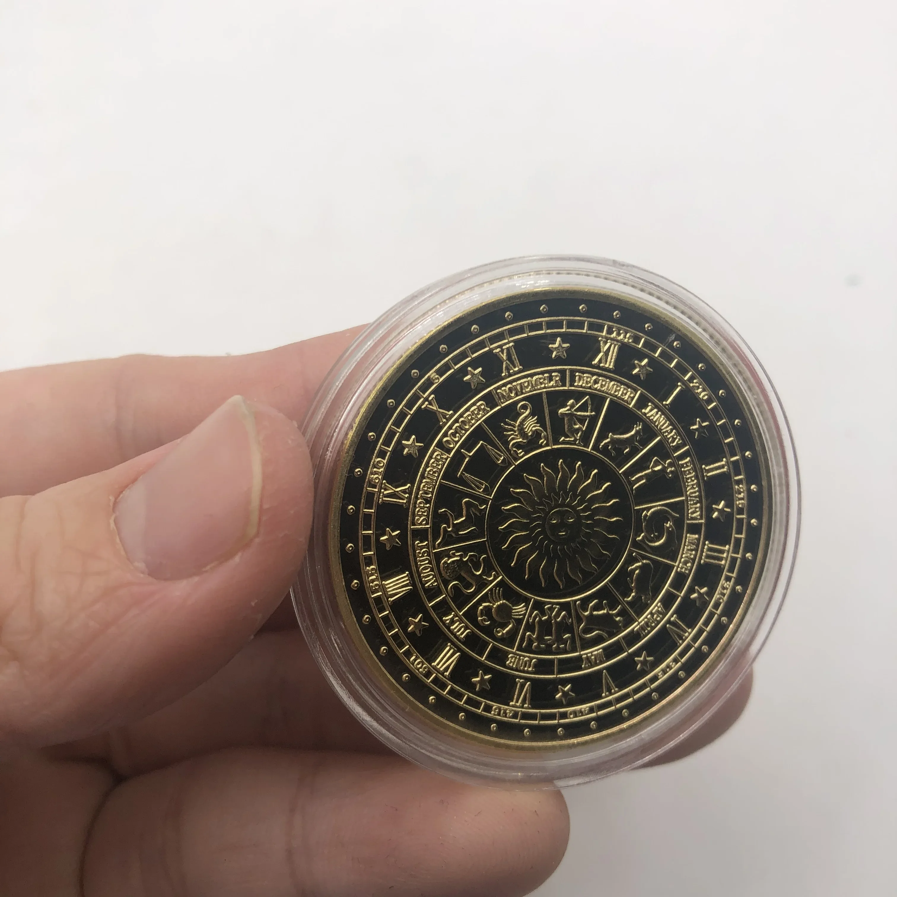 Twelve Constellations coins Gold Embossed Cancer Commemorative Coin Love Mermaid Sun God Coin box Home Decoration Accessories