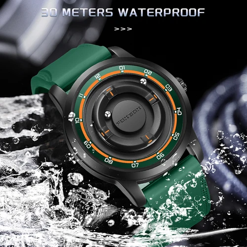 Imagen 2 del producto Reloj FOXBOX de silicona verde a la moda para hombres, deportes al aire libre, resistente al agua, puntero de desplazamiento, reloj de pulsera de cuarzo de fuerza magnética para hombres