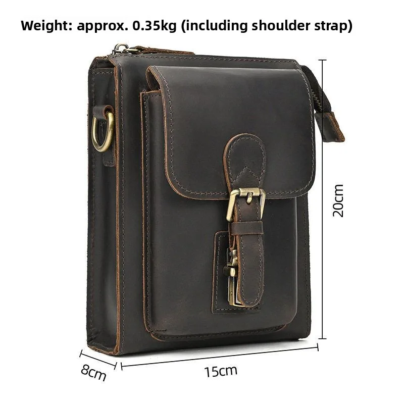 Men's Genuine Leather Single Shoulder Bag New Style Brown Outdoor Multi-Purpose Top Layer Cowhide Belt Hanging Bag