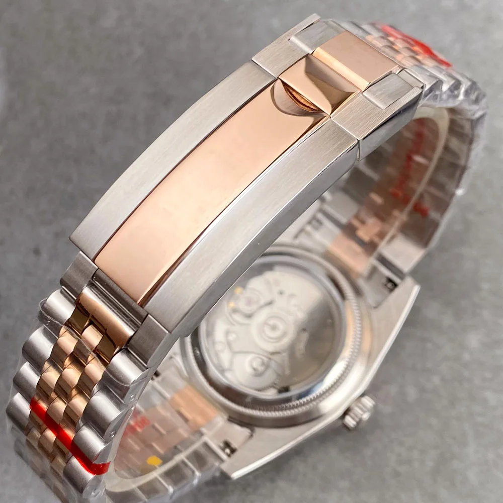 Tandorio two tone rose gold case DJ MOP Mother of Pearl Dial 36/39mm Sapphire NH35A Diver Watch Men 20ATM Automatic glass back