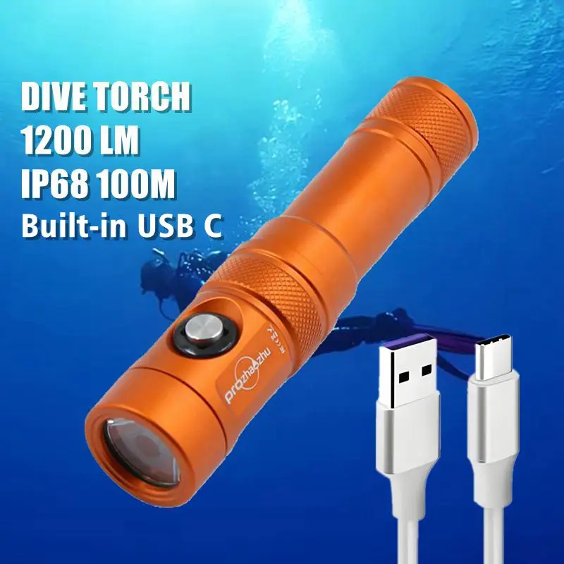 

Aluminum Alloy Underwater Diving Flashlight USB Type-C 21700 Rechargeable SST20 1000 Lumen IP68 100M For Scuba Diver