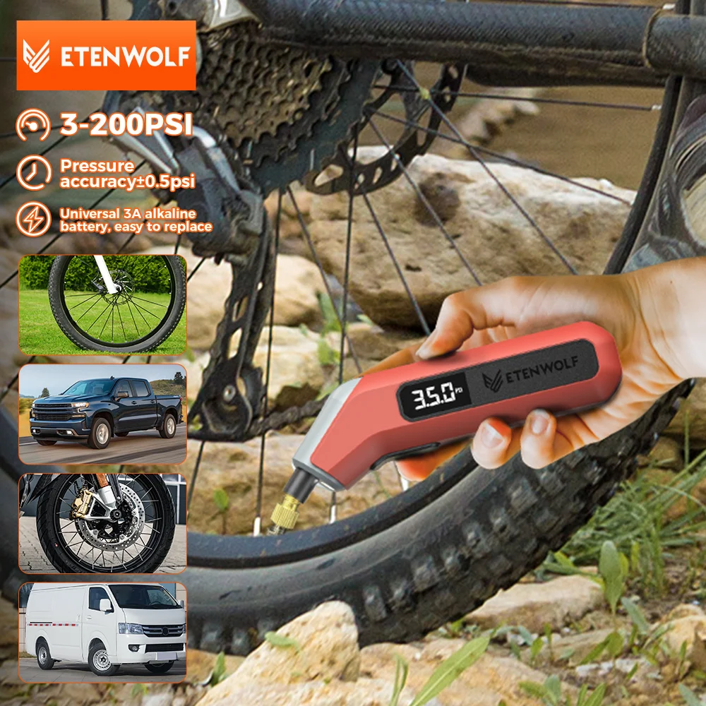 

ETENWOLF T300 Plus Манометр для шин 200 фунтов на квадратный дюйм Яркий светодиодный дисплей Цифровой манометр для измерения давления в шинах с адаптером клапана Presta