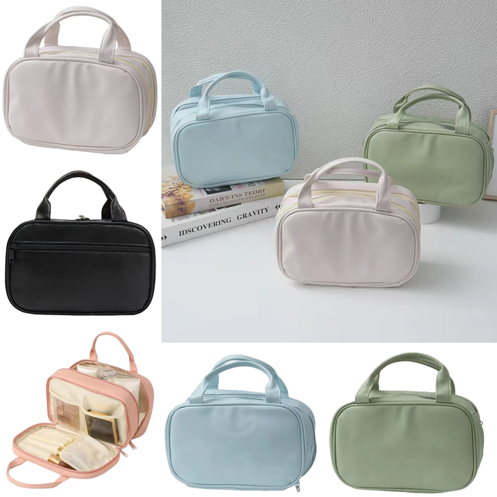 Pu Waterproof Cosmetic Bag Portable Large Capacity Travel Wash Bag Sturdy Water-Resistant And Easy To Clean For Gym Shower
