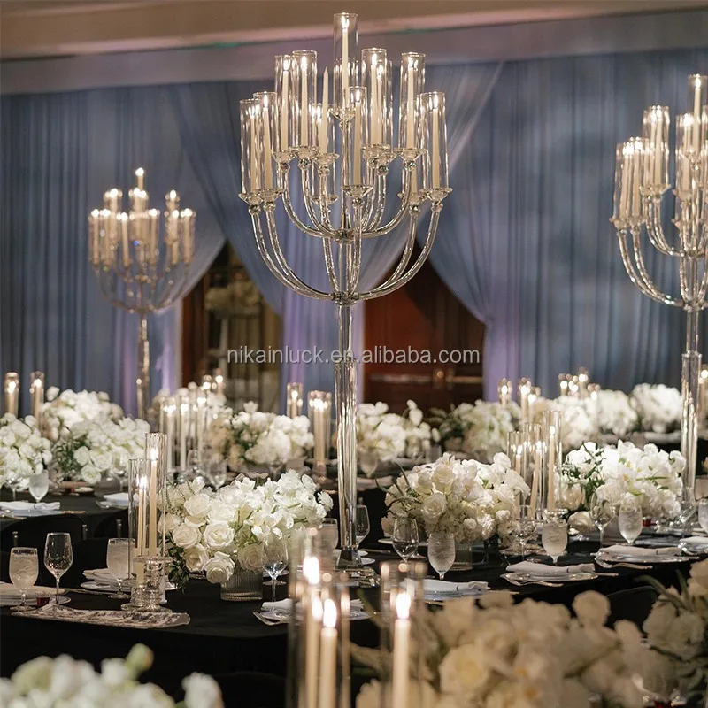 High-end Crystal Glass Clear Candelabra Wedding Table Centerpieces Candle Holder for Wedding Event Rentals