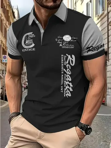 La nueva camiseta POLO de manga corta para hombre para el verano de 2025, presenta un estampado de letras 3D informal, moderno y cómodo.