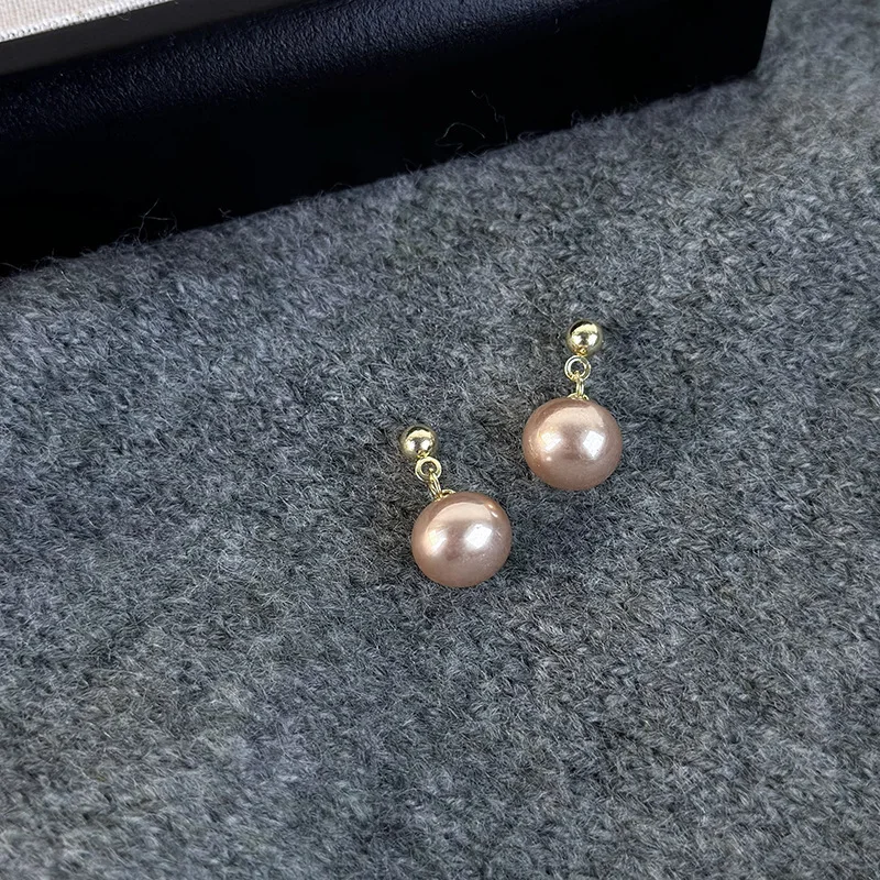 Vintage Champagne Pearl Studs for Women New Style Hypoallergenic Earrings Fall Winter Premium Temperament Alloy Cute Charm Daily