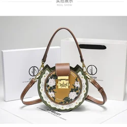 2024 New Leather High-end Niche Design Bag Female Bag Circular Lolita Stlye Boston Handbags Pu Crossbody Purses Bowling Handbags